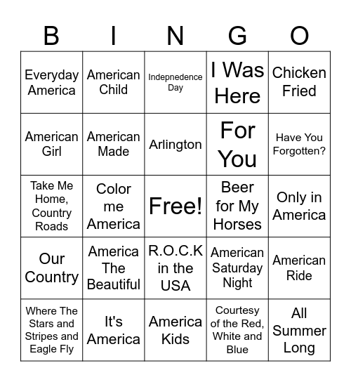 Patriotic Bingo Card