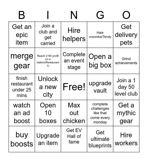 Eatventure Bingo Card