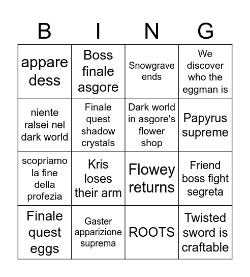 DELTARUNE CAPITOLO 5 Bingo Card