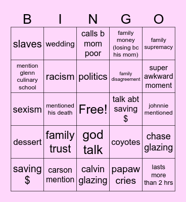 papaw bingo Card