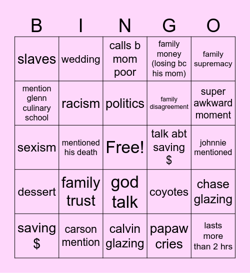 papaw bingo Card