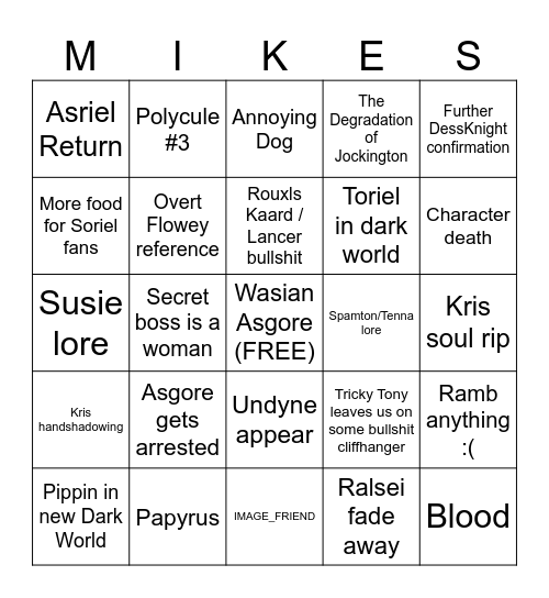 MY DELTARUNE Bingo Card