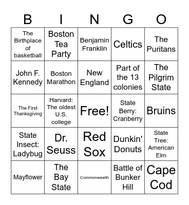 Massachusetts Bingo Card