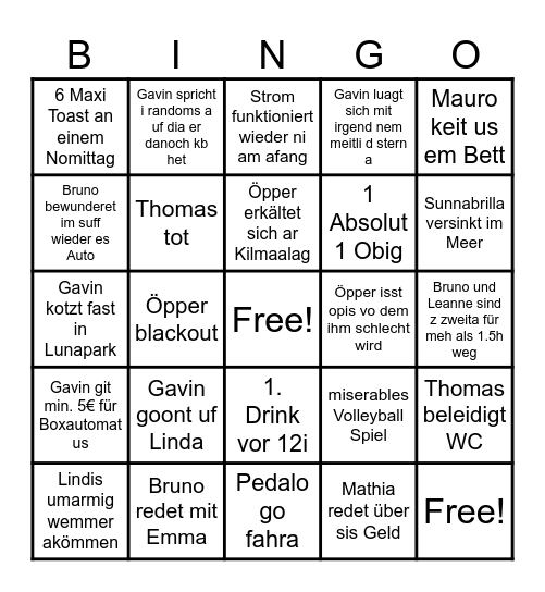 Bibione 26 Bingo Card