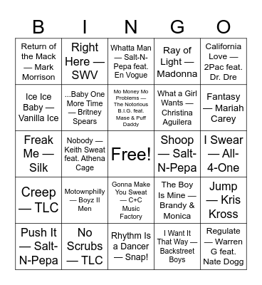 90's Throwbacks Bingo Card