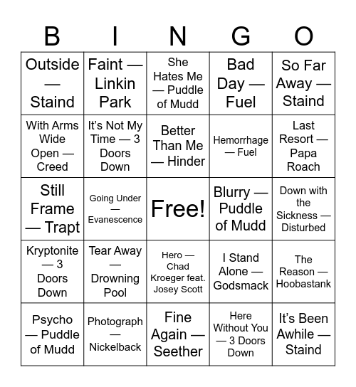 Divorced Dad Rock Bingo Card