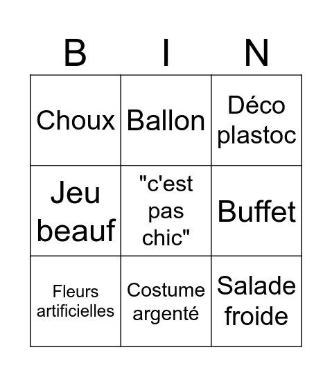 4 Mariages Bingo Card