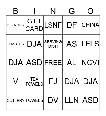 BRIDAL BINGO Card