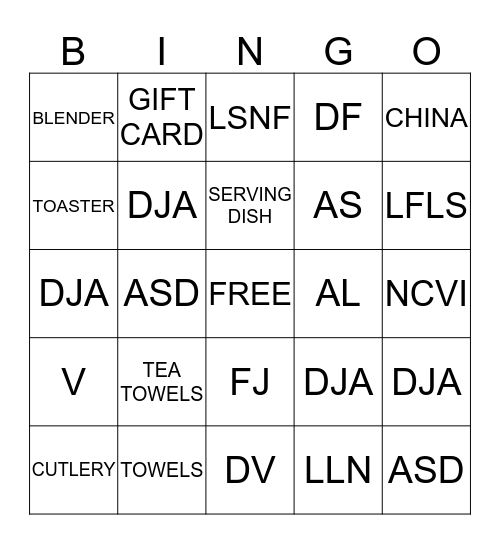 BRIDAL BINGO Card