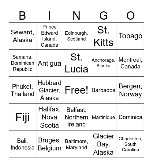 Port of Call Bingo Card