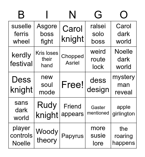 Deltarune tomorrow Bingo Card