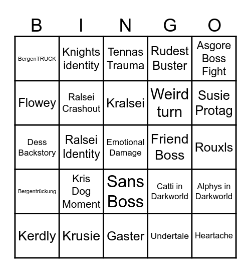 Deltarune Ch5 Bingo Card