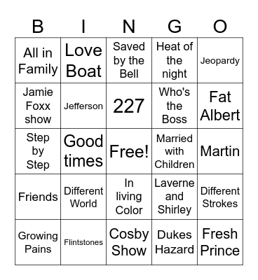 TV Theme Bingo Card