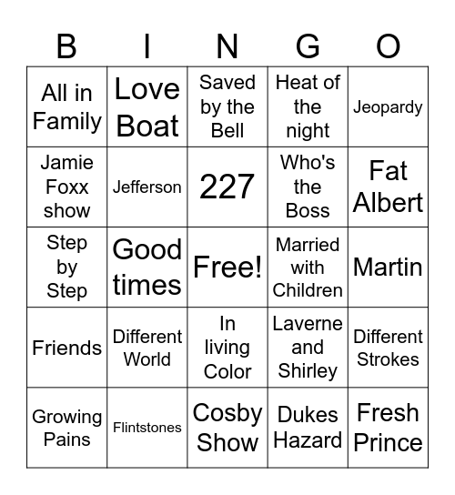 TV Theme Bingo Card