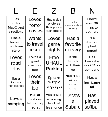 Lesbians Of Houston Single & Mingle Bingo Card
