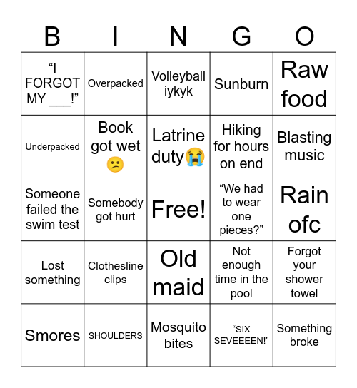 Camp horseshoe bingo Card