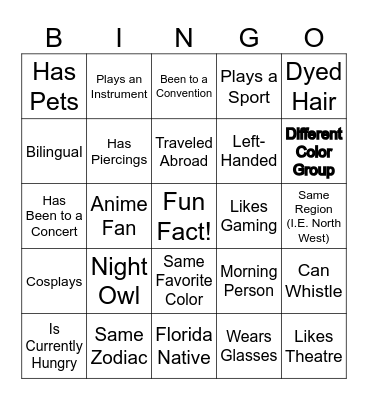 Precollege: Get Acquainted Bingo Card