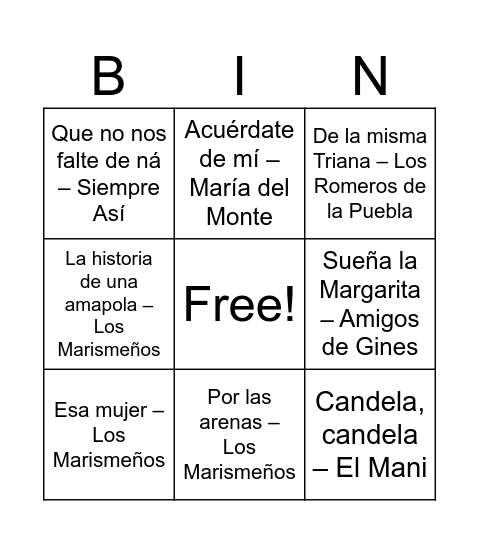 Sevillanas de siempre Bingo Card