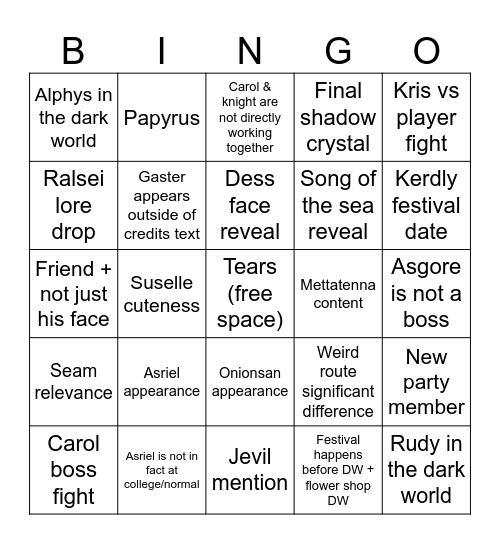 Deltarune Chapter 5 Bingo Card