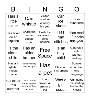 Connection Bingo Card