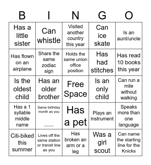 Connection Bingo Card