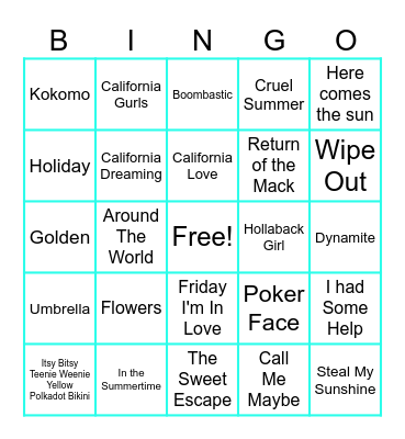 Summer Bops Bingo Card