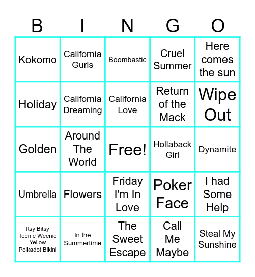 Summer Bops Bingo Card