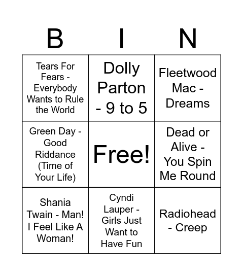 Music Bingo Card
