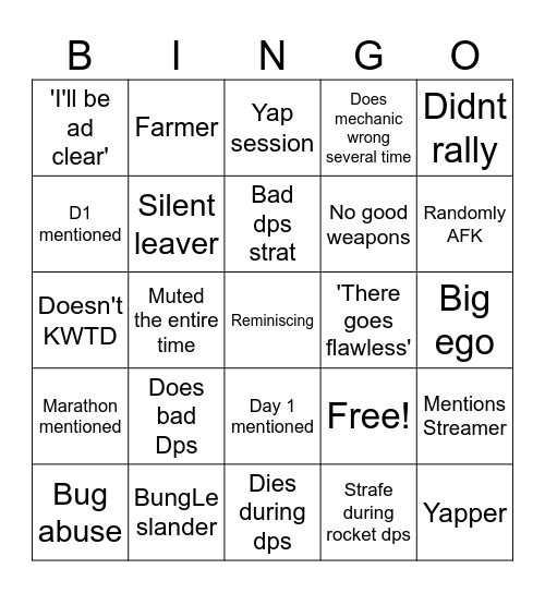 LFG Bingo Card
