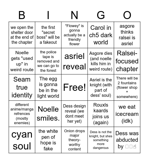 Deltarune Ch5 Bingo Card