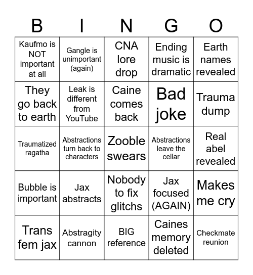 TADC 9 predictions Bingo Card
