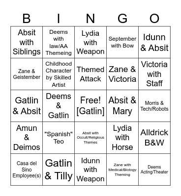 Character Bingo Card