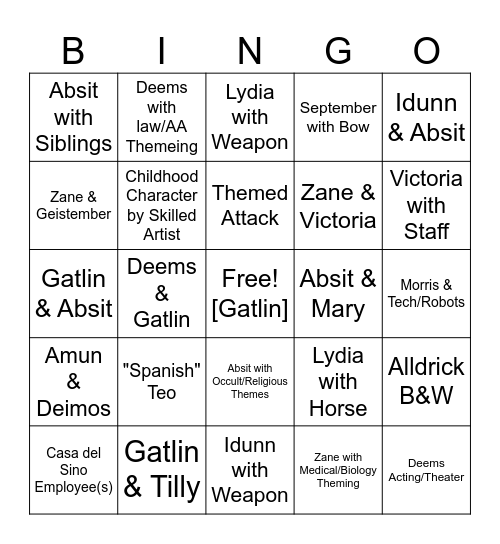 Character Bingo Card