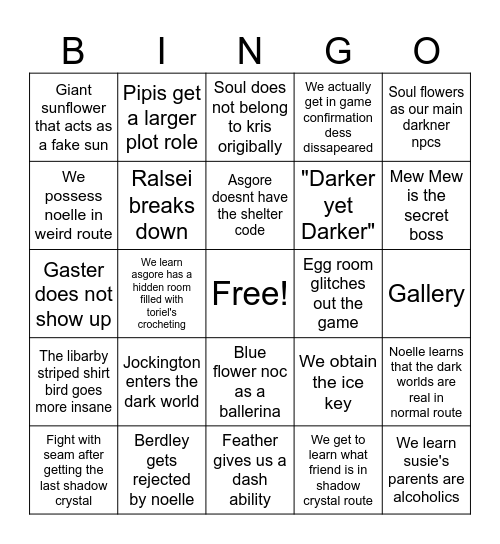 Deltarune Bingo Card