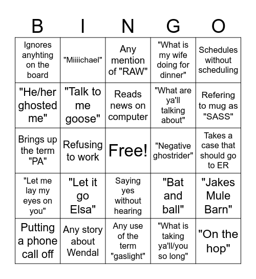 Free lunch Bingo Card