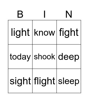 "ee" Words Bingo Card