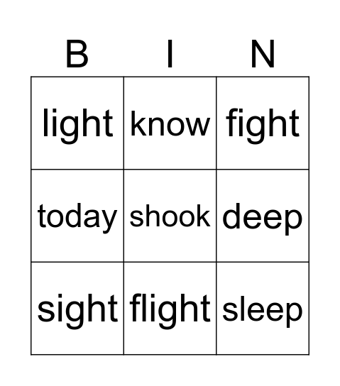 "ee" Words Bingo Card