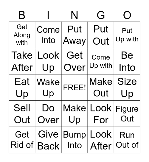 Phrasal verb Bingo Card