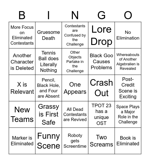 TPOT 23 Bingo Card