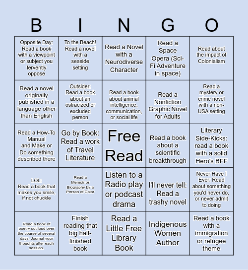 Adult Summer Reading Bingo Challenge Bingo Card