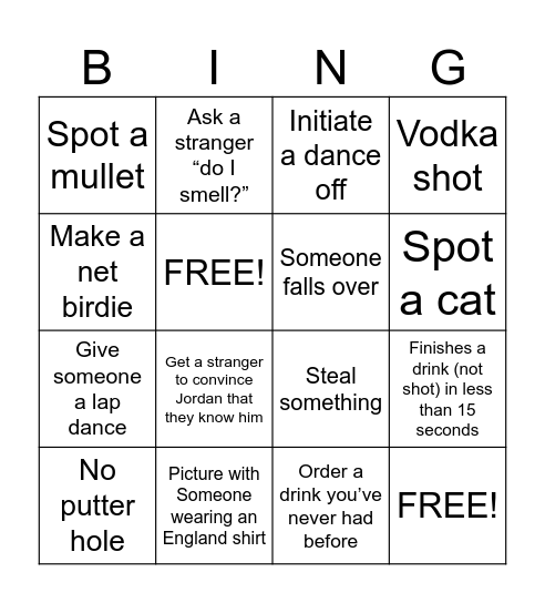 Stag #1 Bingo Card