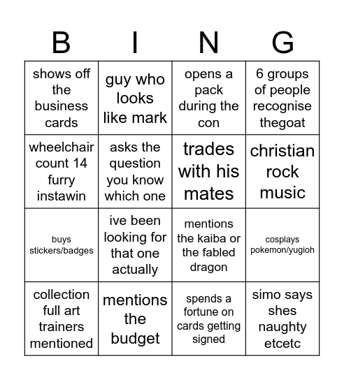 Tachyon scotland cardshow bingo Card