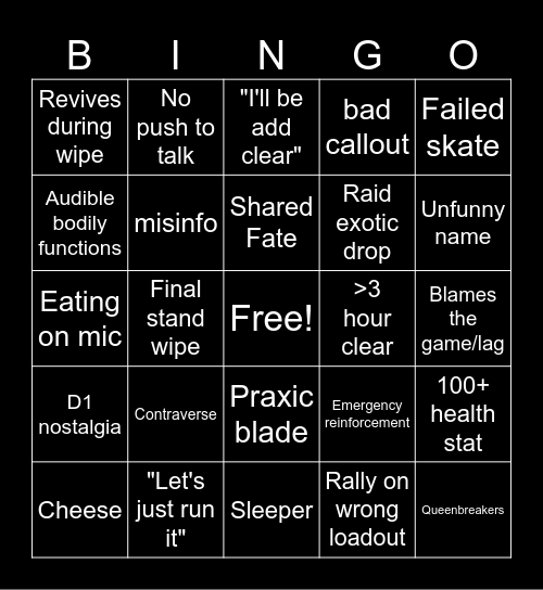 Triumph LFG bingo Card