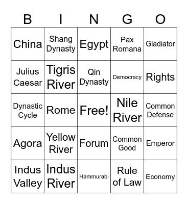 World Studies Bingo! Bingo Card