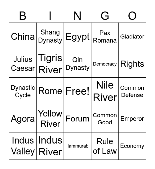 World Studies Bingo! Bingo Card