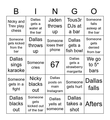 Dallas’s 22nd Bday bingo Card