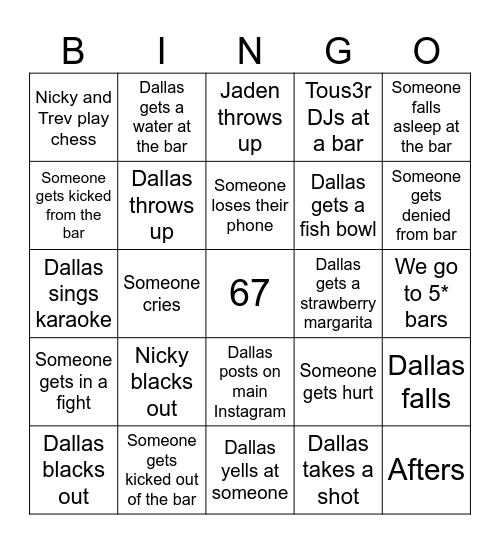 Dallas’s 22nd Bday bingo Card