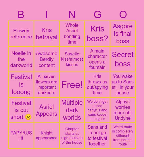 DELTARUNE CH5 BINGO Card