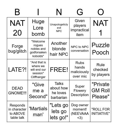 DM Bingo Card