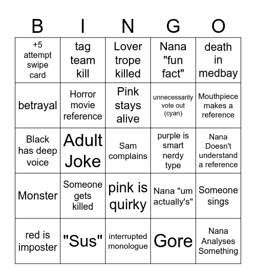 SUSSY BINGO Card